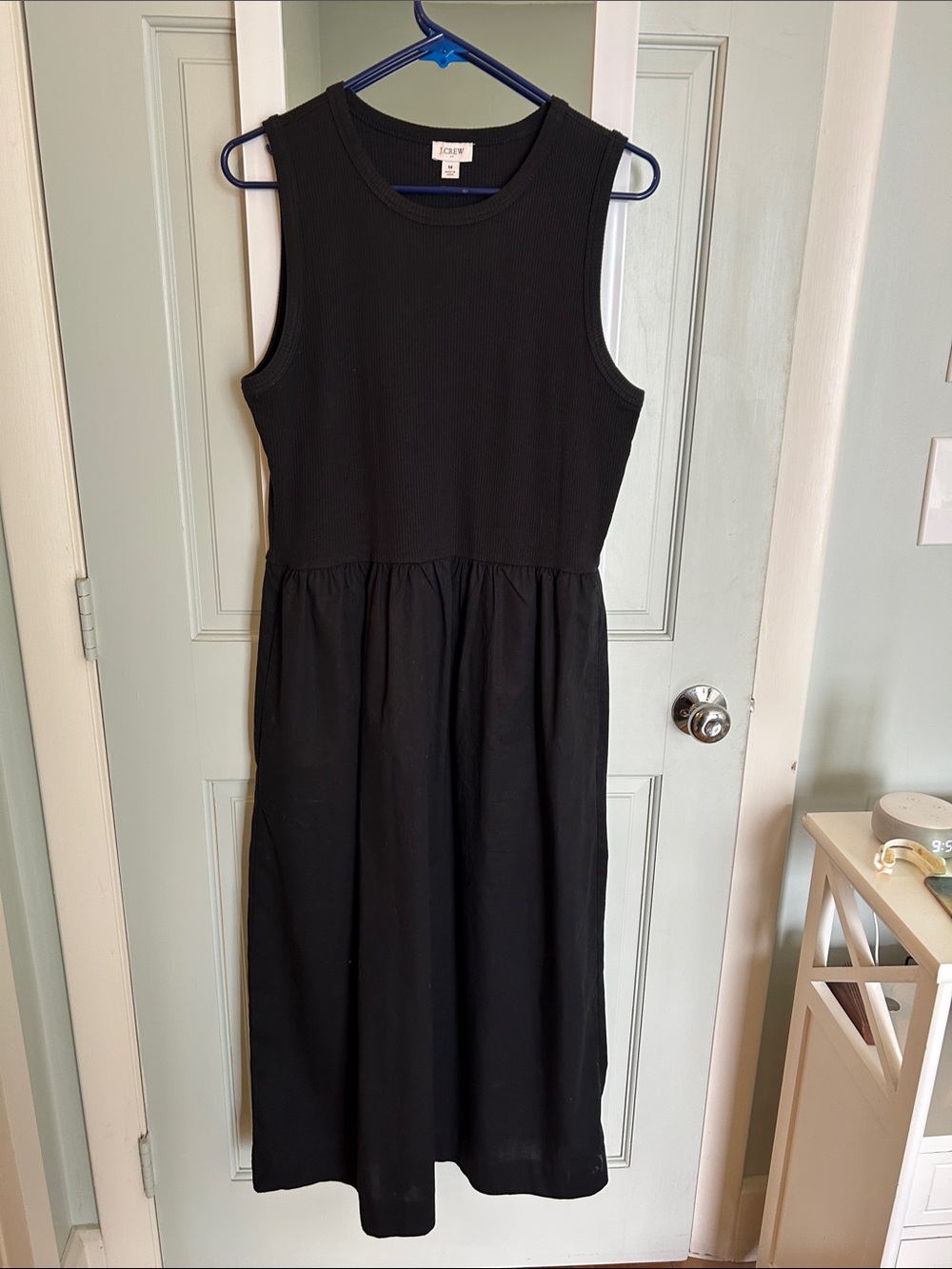 J. Crew Black Sleeveless Midi Dress with Gathered Skirt